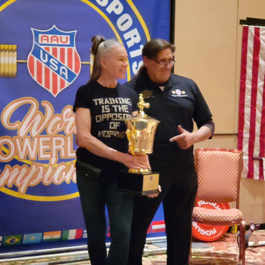 AAU World Championships 2023 Overall Female Best Lifter, Debra Stefan, Weight Class 148 Lbs. , Age 70